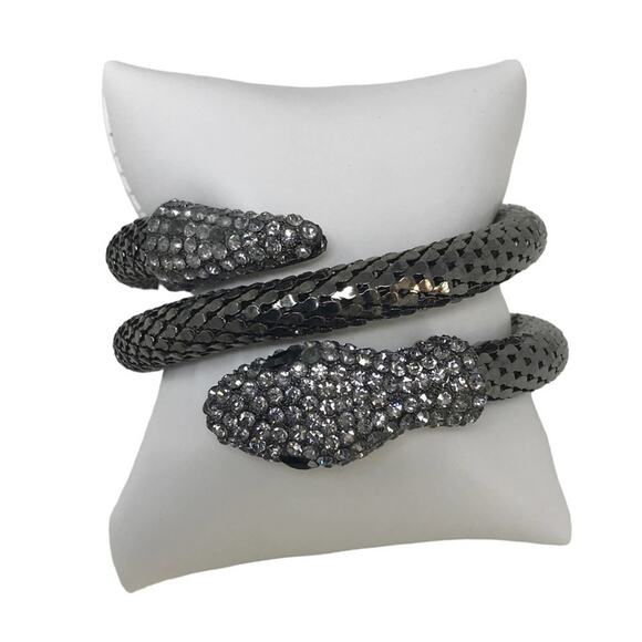 Snake Bracelet Wrap Around Silver Dark Tone & Black Boho - Picture 2 of 5